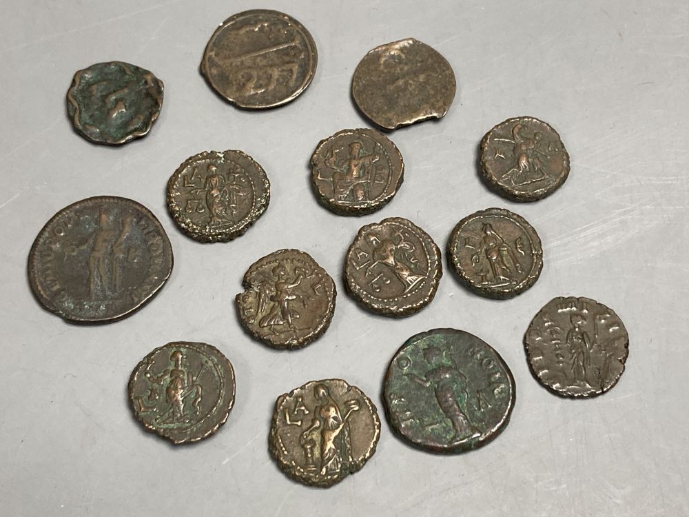 A group of Roman copper and bronze coins and 19th century Moroccan coins